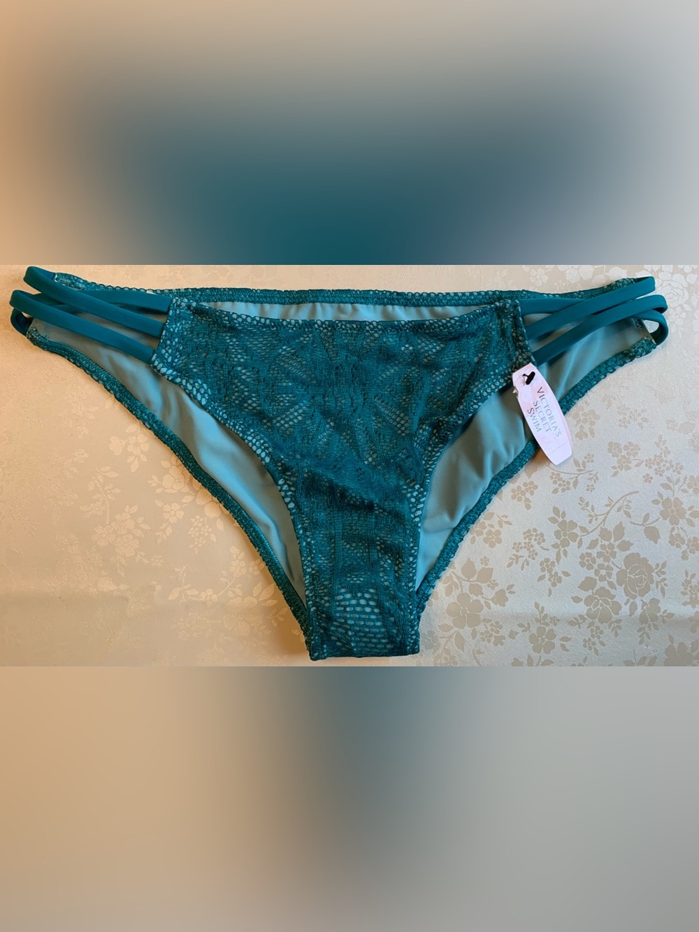 NWT Victoria's Secret Teal Lace Bikini Bottom with Strappy Sides medium